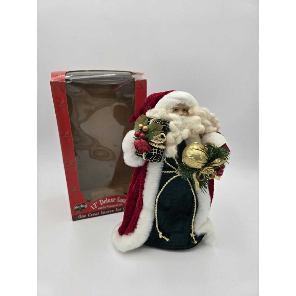 Santa Figure Or Tree Topper 12" Old World Style Red‎ & White Coat Sterling Inc.